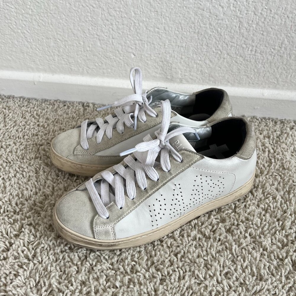 P448 John Low Top Sneakers Leather Suede White Sz 7 (EU 37)